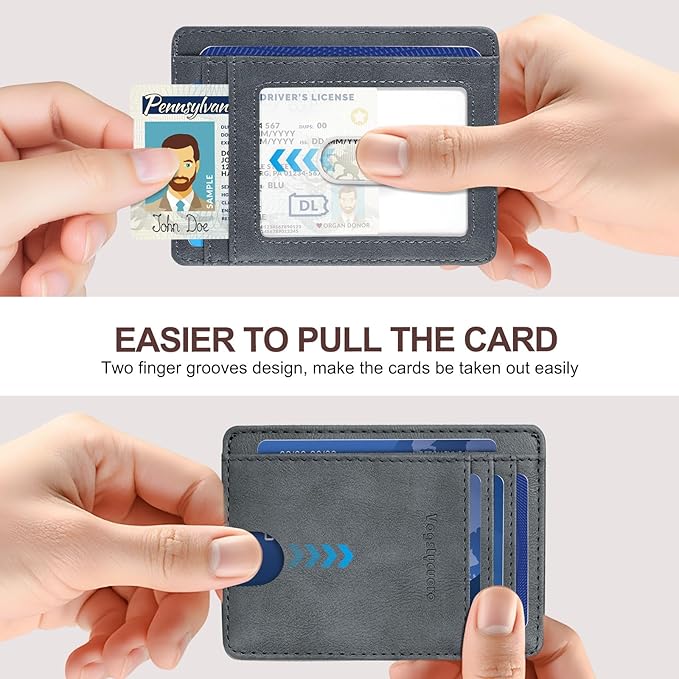 Front Pocket Thin Wallet for Men Women RFID Blocking Credit Card Holder Card Cases Slim Minimalist Wallet with Gift Box Faux Leather Alaska Grey