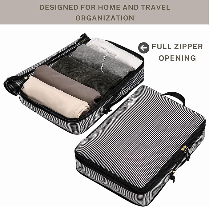 Extra Large Compression Packing Cubes for Checked Luggage, Lightweight Suitcase Organizers & Space Saver Bags - Travel Cubes for Packing - Travel Essentials - 2pc Set, X-Large - Black Stripe