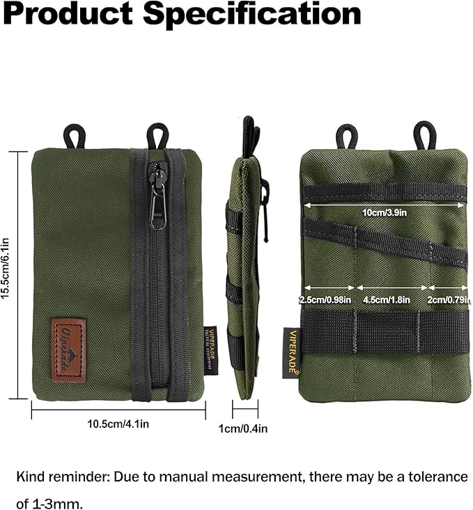 VIPERADE VE1 Pocket Organizer, EDC Pouch for Men, EDC Organizer Storage EDC Gears, Multitool Pocket Pouch Hold Your Flashlight/Pocket Knife, Pen, Notebook