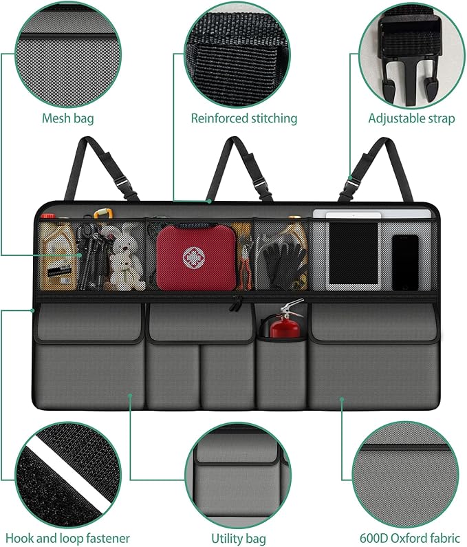 Hanging Car Trunk Organizer Fit For Toyota RAV4 Foldable Large Capacity 41.3x20 inch Backseat Trunk Organizers Storage, Car Accessories Interior, with Multi Pockets Grey