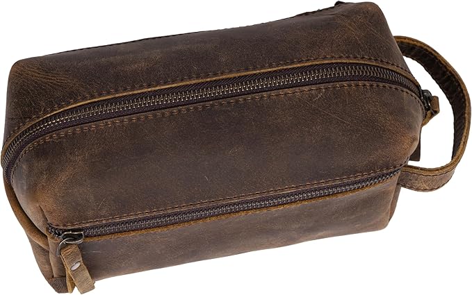KomalC Travel Toiletry Bag – Premium Leather Dopp Kit for Men & Women with Water-Resistant Lining & Spacious Zippered Organizer