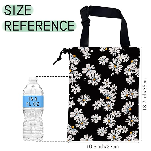 Small Daisy Flowers Car Garbage Bag,Waterproof Small Car Trash Bag Hanging Back of Seat,Drawstring Hanging Car Trash Bag with Adjustable Buckle for Car Accessories