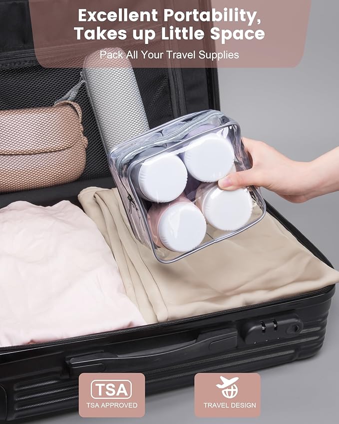 Mrsdry Travel Size Toiletries 8 Pack, TSA Approved 3oz Silicone Squeeze Bottles & Cream Jars with Clear Travel Bag