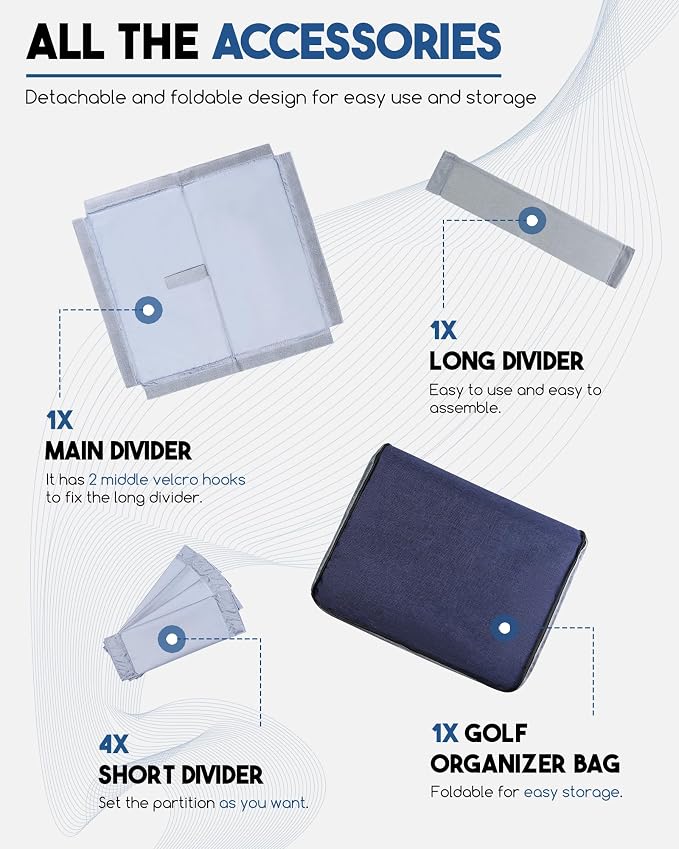 Golf Trunk Organizer for Golf Shoes Clothes Gloves Hats Large Collapsible Golf Storage Box with 4 Dividers Water-Resistant Golf Shoe Bag for 2 Pair of Shoes Golfing Accessories for Men Women Golfers