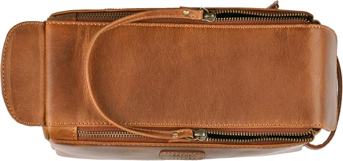 LEATHER VILLAGE Genuine Leather Travel Toiletry Bag - Water-Resistant Dopp Kit for Toiletries, Large Shaving Bag & Bathroom Organizer - Gift for Men & Women - Tan Brown