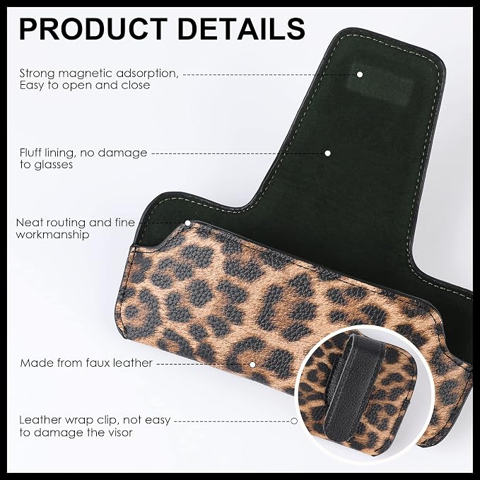 Sunglass Holder for Car Visor, Car Sunglasses Holder Leather, Eyeglasses Holder Glasses Storage Case Visor Accessories