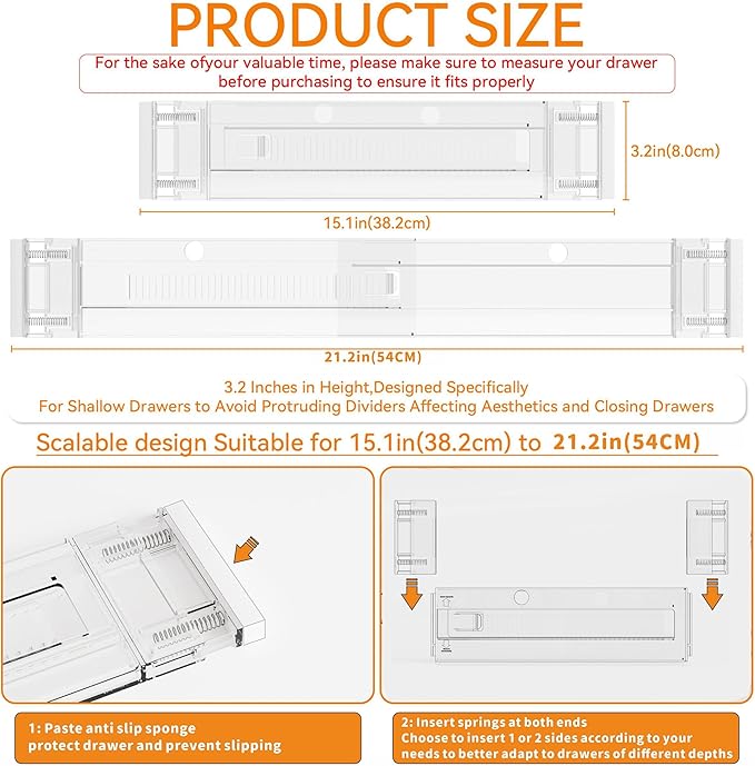 Yieach 12Pack 3.2 Inch Shallow Acrylic Drawer Dividers for Clothes -Expandable from 15-21''- Adjustable Drawer Dividers for Baby Clothing,Sock,Underwear,Clear in Drawer Separators for Dresser,Kitchen