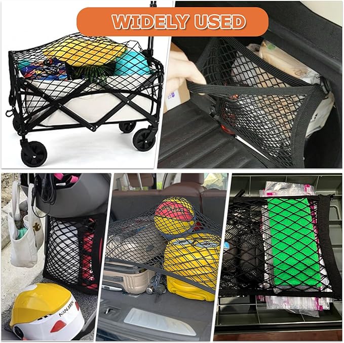 13.8'' x 9.8'' Universal Elastic Cargo Net Pocket with Screws & Hooks for Trunk RV Boats Home Cargo Storage – Keeps Items Secure & Organized(2 Pack)