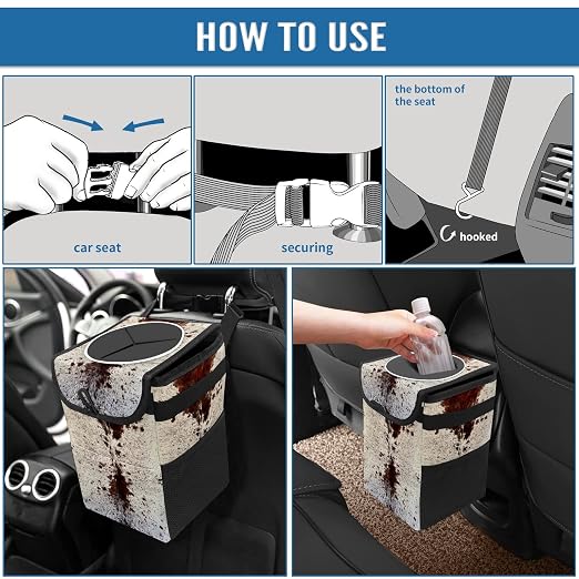 Western Brown Cow Print Car Trash Can with Lid Collapsible Reusable Waterproof Car Garage Bag,Automotive Garbage Can,Car Accessories Interior Car Organizer