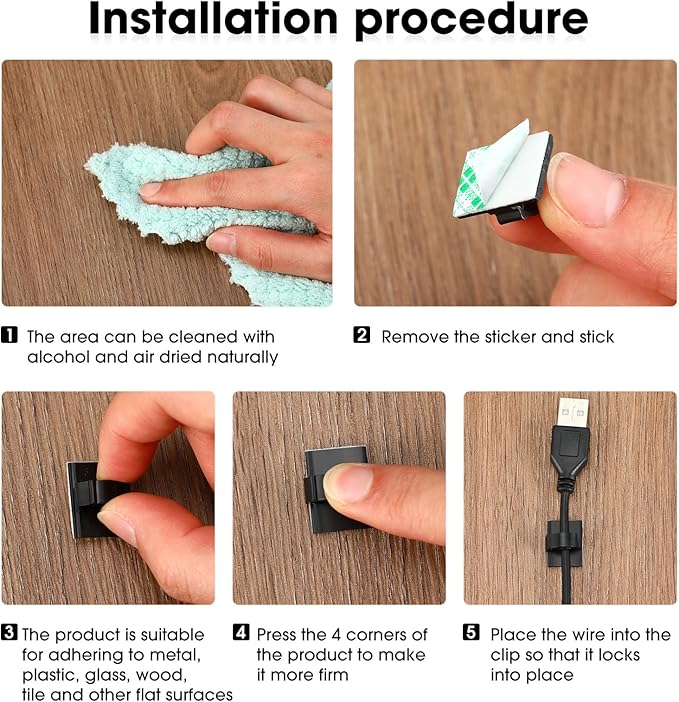 EBOOT 500 Pieces Adhesive Cable Clips Wire Clips Cable Wire Management Wire Cable Holder Clamps Cable Tie Holder for Car, Office and Home