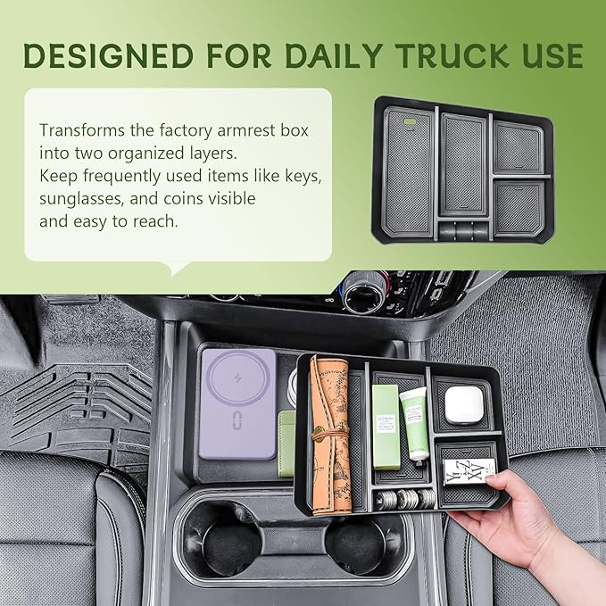 HGWEI Center Console Organizer Compatible with 2024-2026 Chevy Silverado 2500 HD/3500HD Interior Accessories, Armrest Compartment Divider Insert Storage Tray (Fit Full Console w/Bucket Seats Only)