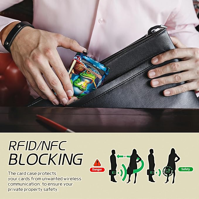Small Travel Wallets, Frog Smoke Slim Minimalist Front Pocket Wallet with Wristlet, RFID Blocking PU Leather Credit Card Holder with ID Window Change Purse for Men Women