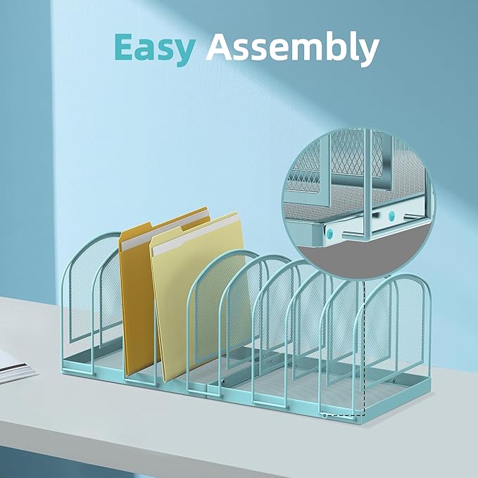 SUPEASY File Organizer 9-Section Mesh Desk Organizer, Upright File Organizer Desktop Organizer File Sorter, File Folder Holder for Office Supplies, Blue