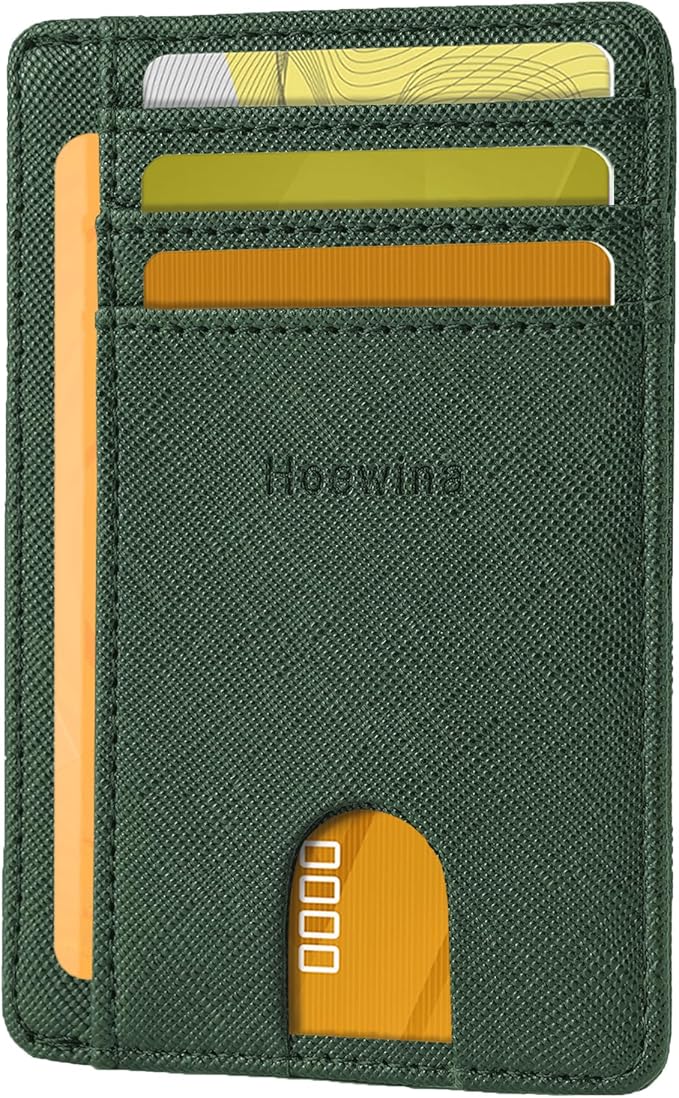 Hoewina Slim Wallet for Men, Credit Card Holder Wallet, Minimalist Design - RFID Blocking Front Pocket Leather Thin Wallet for Men and Women（Cross Dark Green）