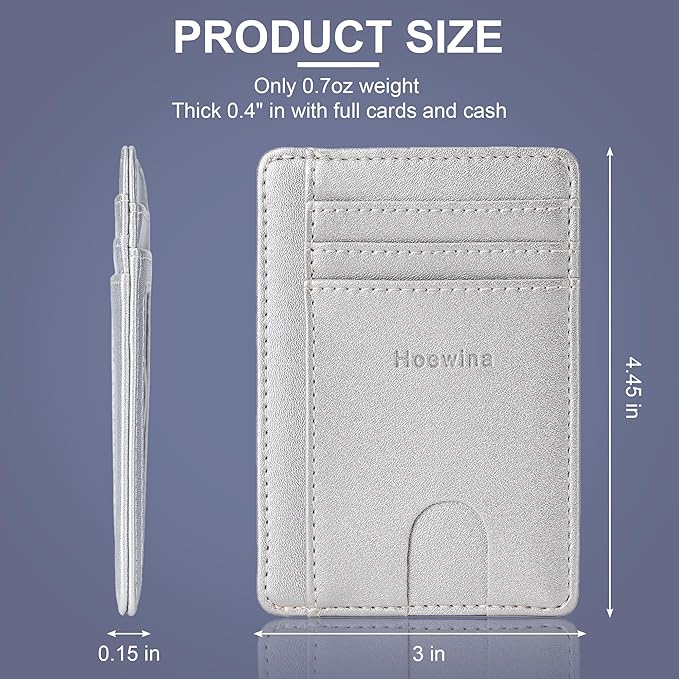 Hoewina Slim Wallet for Men, Credit Card Holder Wallet, Minimalist Design - RFID Blocking Front Pocket Leather Thin Wallet for Men and Women(Sand Silver)