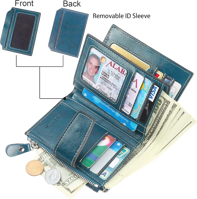 Lavemi Small Compact Women Wallet RFID Blocking Genuine Leather Bifold Purse with ID Windows