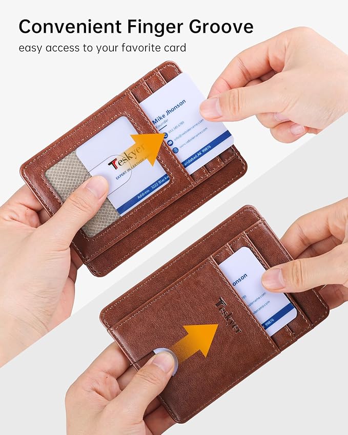 Teskyer Slim Wallet for Men, Minimalist Front Pocket RFID Blocking Leather Wallet Credit Card Holder for Men & Women