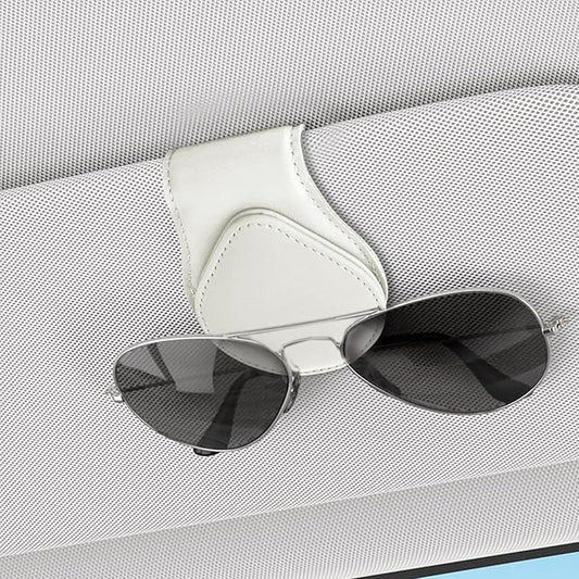 Magnetic Sunglass Holder for Car Visor, Sunglasses Visor Clip, Magnetic Leather Vehicle Glasses Ticket Card Clip, Automotive Eyeglass Hanger Organizer Accessories for Most Vehicles (White)
