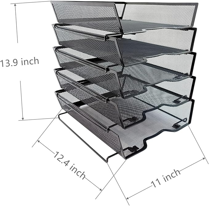 5-Tier Letter Tray Desk Organizer,Metal Stackable File Trays,Black | Shelves for Letter Size or A4 Paper Storage Organizer,Metal Mesh File Basket for Ofice Desk