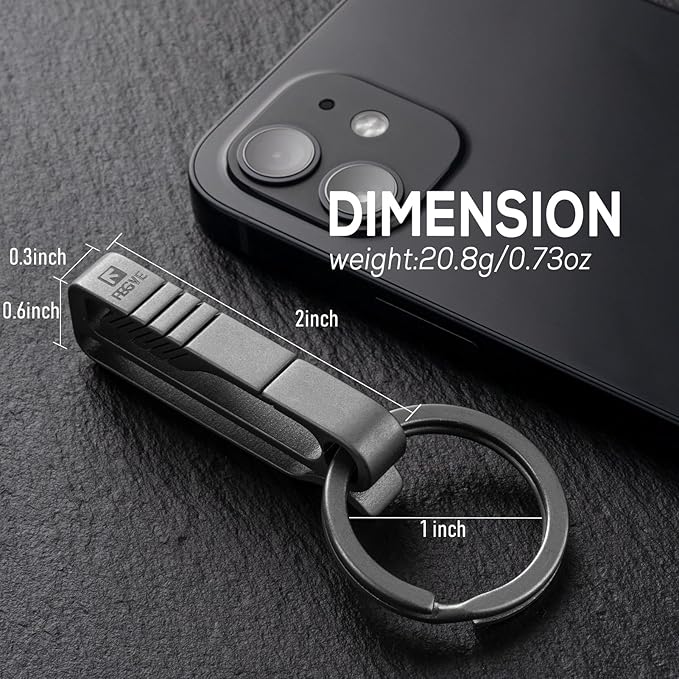 FEGVE Titanium Key Belt Clip with Key Ring, Belt Key Holder Key Chain Clip Black Keychain for Men