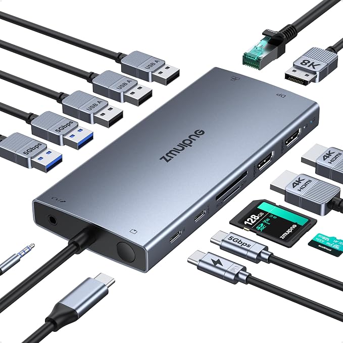 USB C Docking Station Dual Monitor Laptop Docking Station, 15 in 1 Docking Station 3 Monitors with 2 HDMI 4K, DP 8K, 100W PD, 6 USB A/C Ports, Button, USB C Hub Multiport Adapter for Windows Laptops