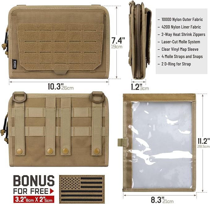 WYNEX Tactical Folding Admin Pouch, Molle Tool Bag of Laser-Cut Design, Utility Organizer EDC Medical Bag Modular Pouches Tactical Attachment Waist Pouch Include U.S Patch