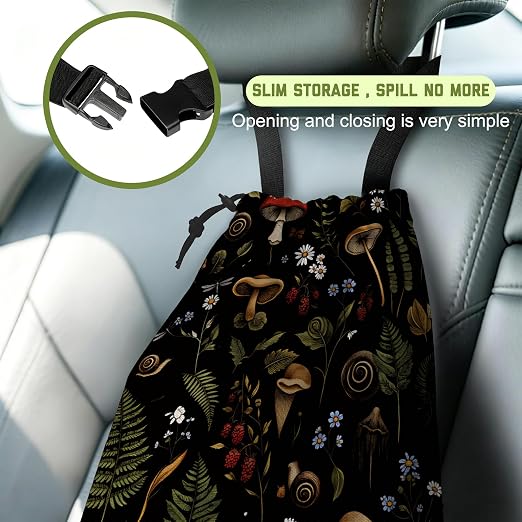 Car Trash Bag Vintage Mushrooms Berries Waterproof Car Trash Bag Hanging Leakproof Car Garbage Bag Washable Reusable Trash Bag For Car Interior Hanging Organizer Storage Vehicle Travelling Camping