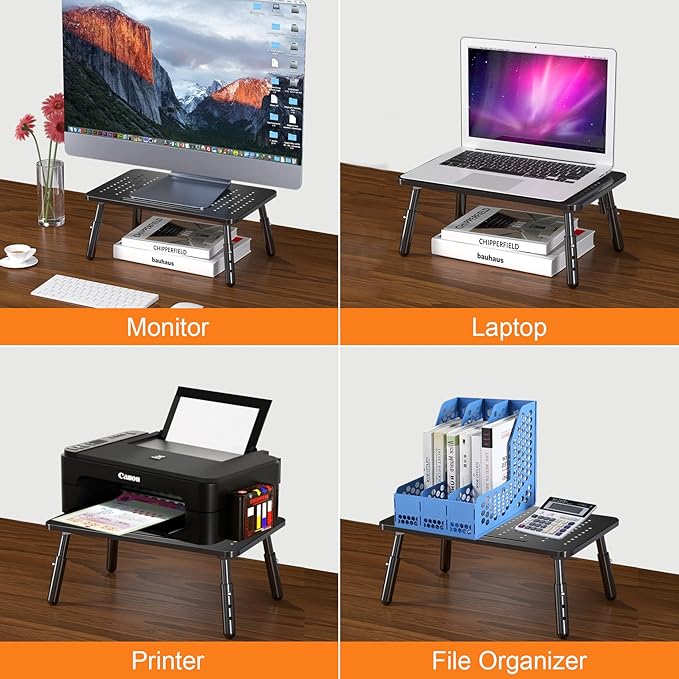 Bracwiser Foldable Monitor Riser Metal Computer Stand for Desk 3 Height Adjustable Laptop Stand with Pen Storage, MST013