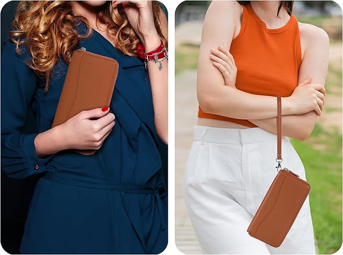 Oak Leathers Tan Leather Wallet for Women - RFID Womens Wallet Clutch with 8 Credit Card Holder, Coin Pocket, Gift for Women’s Cognac Purses