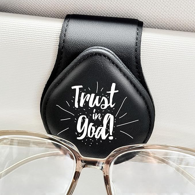 Trust in god - Car Sunglass Holder, Magnetic Leather Eyeglass Hanger Mount Clip Holder for Car Visor Accessories