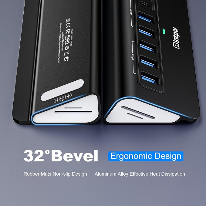Powered USB Hub 10Gbps, Intpw YH6AC Plus 10 Port USB 3.2 Hub(USB A/USB C 3.2+3 USB-A 3.0+2 PD 45W Fast Charging Port+SD/TF Card Reader), 65W Power Adapter,Aluminum USB HUB for PC,Laptop,iPhone 17/16