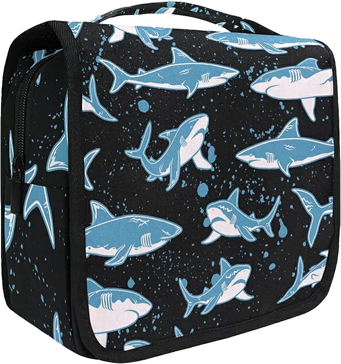Hanging Travel Toiletry Bag Kit Boys Makeup Case Cosmetics Organizer for Men Women (Undersea Shark)