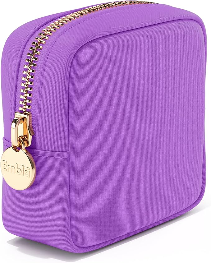 Embla Small Makeup Bag for Purse, Mini Waterproof Nylon Cosmetic Pouch, Durable and Lightweight Travel Toiletry Bag with Smooth Zipper, Purple
