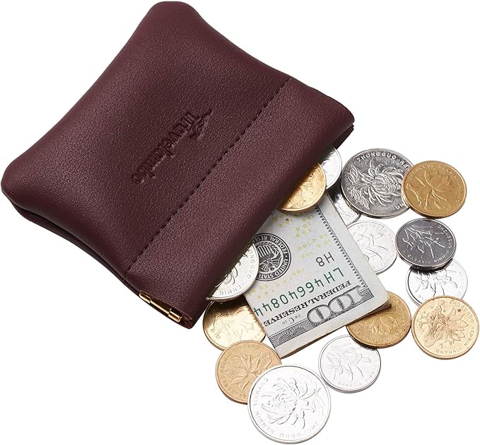 Travelambo Leather Squeeze Coin Purse Pouch Change Holder For Men & Women 2 pcs set
