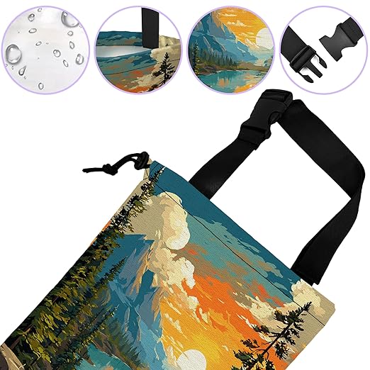 Car Trash Bag Hanging Sunrise Forest Mountain Lake Car Trash Can for Back Seat Waterproof Car Trash Bin with Adjustable Straps and Drawstring for Car Accessories Vehicle Travelling Camping