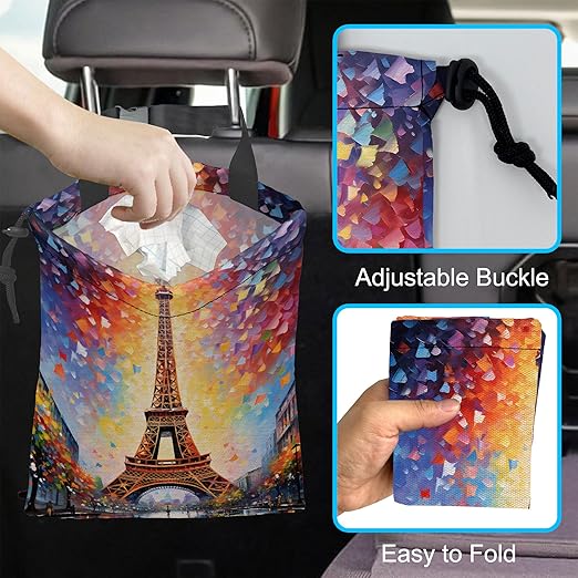 Car Trash Bag Hanging Eiffel Tower Paris Car Trash Can Waterproof Garbage Bag Hanging for Car Back Seat
