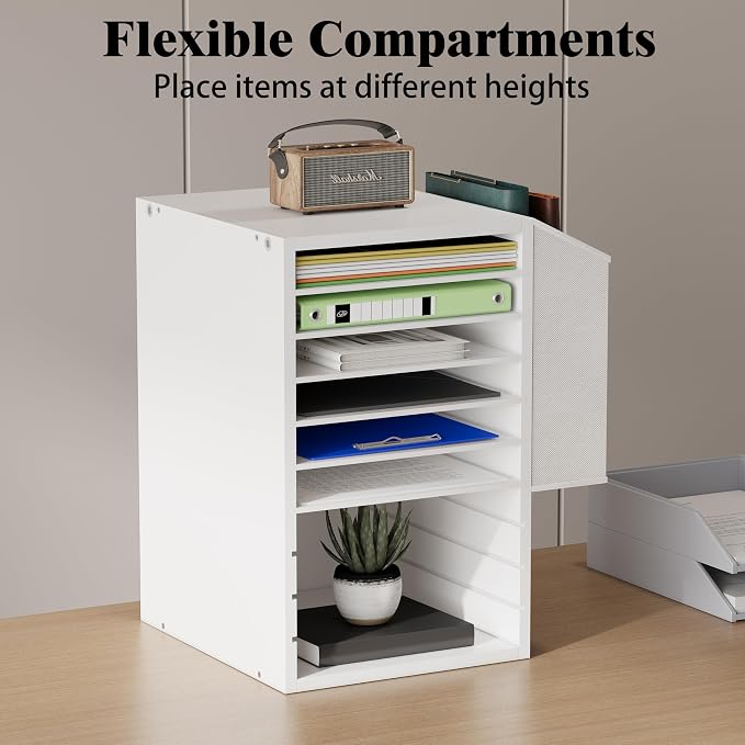 Unionly Office Mail Sorter, Wooden Paper Organizer with Storage Bag, 10 Tier Adjustable Classroom Mailbox, Removable Classroom Organization, Teacher Desk Organization for Office, Study, White