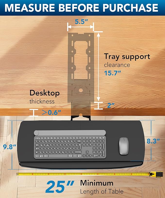 AX WABER Keyboard Tray Under Desk with Storage Drawer, Height Adjustable Keyboard Tray Slide Out 360° Swivel Tilt, Ergonomic Under Desk Mount Keyboard & Mouse Holder for Gaming Home Office, Black