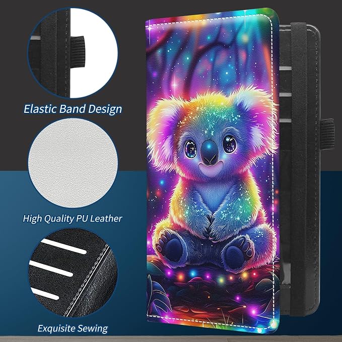 Check Book Cover for Personal Checkbook with Duplicate Checks for Women's & Men PU Leather Wallets Check Book Holder with Pen Card Slots Elastic Strap,Cute Colorful Koala
