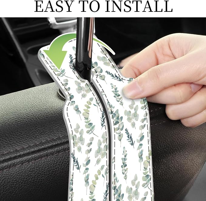 PU Leather Car Seat Hook, Storage Headrest Hanger, Cute Car Backseat Organizer, Car Hooks for Purses and Bags White Leaves