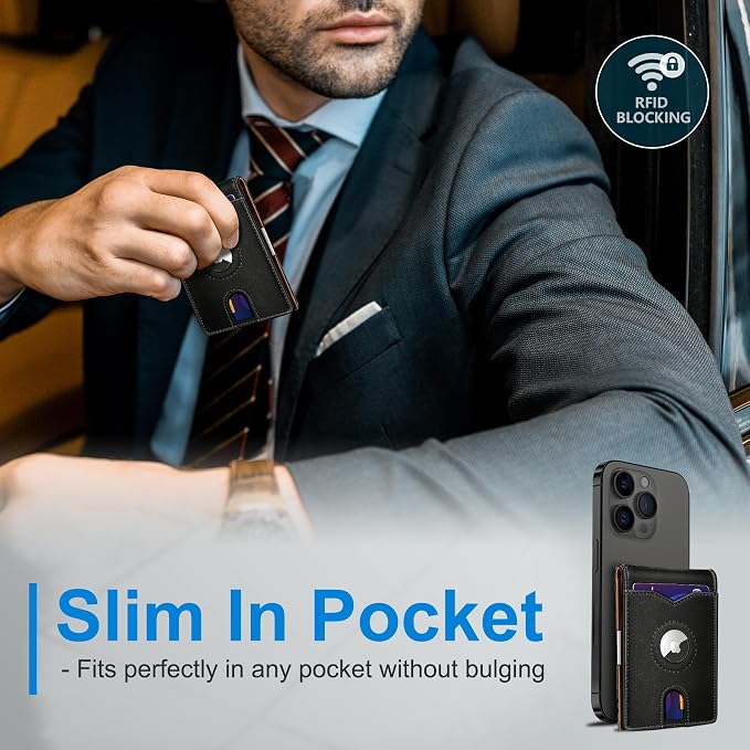 miyozi Airtag Wallet for Men,with Money Clip 11 Cards Slim Front Pocket Leather RFID Blocking Wallet with Gift Box