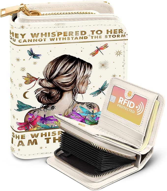 Bistup Credit Card Holder Wallet for Women Cute Leather Ladies Teen Girls Female Cardholder Wallets Accordion Purse Small Medium Aesthetic Print Modern Design Rfid Zipper Around
