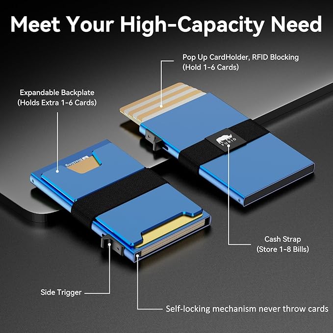 furid Smart Card Wallet for Men Slim: Minimalist Wallet For Men - RFID Blocking Pop Up Front Pocket Wallet, Metal Wallet 11 Card Holder