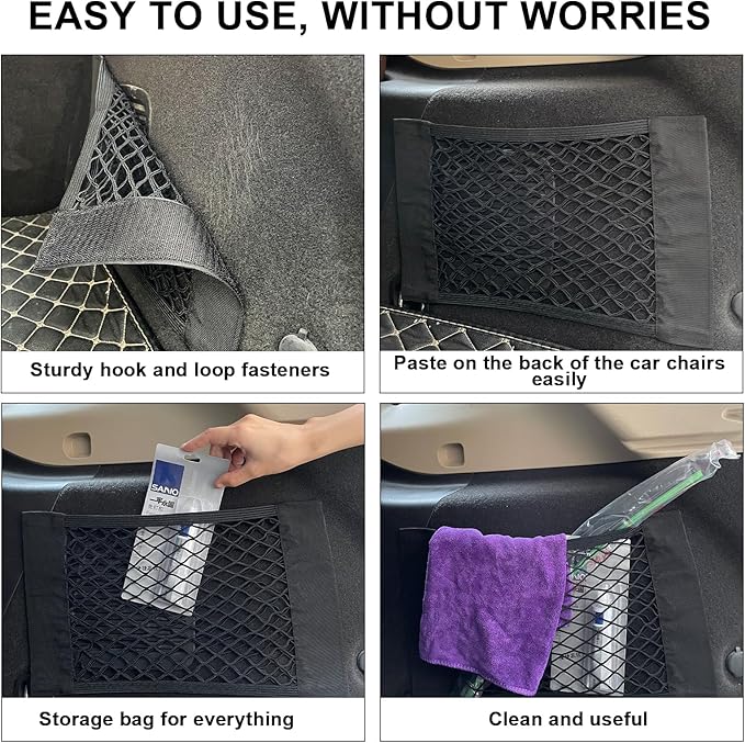 2PCS Universal Car Pouch Mesh Ceiling Netting Storage Auto Wall Sticker Net Pocket Elastic Trunk Organize Bag Black Load Cargo Mesh Storages Holder