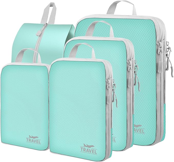 5 Set Packing Cubes For Travel Essentials, Luggage Packing Organization Cubes Suitcase Organizer Bags Set For Luggage Travel Packing Cubes For Suitcases Durable (5 Pcs, Blue)
