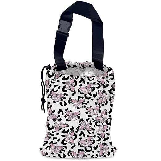 Butterfly Car Garbage Bag,Leopard Waterproof Small Car Trash Bag Hanging Back of Seat,Drawstring Hanging Car Trash Bag with Adjustable Buckle for Car Accessories