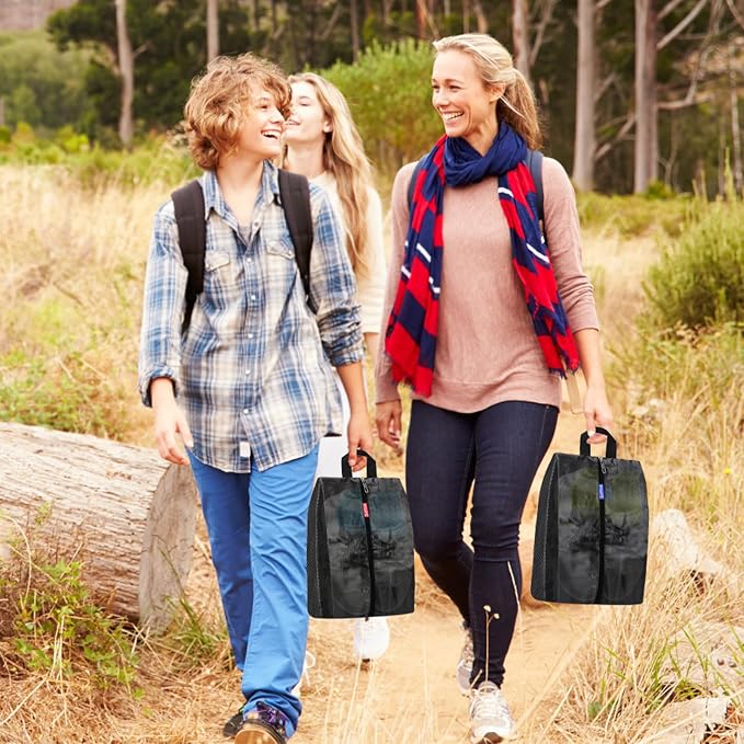 SelfTek Travel Shoe Bags, 3 Pack 3 Size Waterproof Shoe Bags for Travel with Double-Sided Zippers, Portable Shoe Storage Organizer for packing for Men, Women & Kids - Ideal Family Travel Accessories