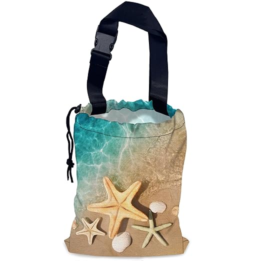 Starfish Seashell Car Trash Bag,Hanging Drawstring Car Garbage Bag,Waterproof Canvas Car Back Seat Organizer with Adjustable Buckle,for Vehicles,SUVs,Camping,Road Trips