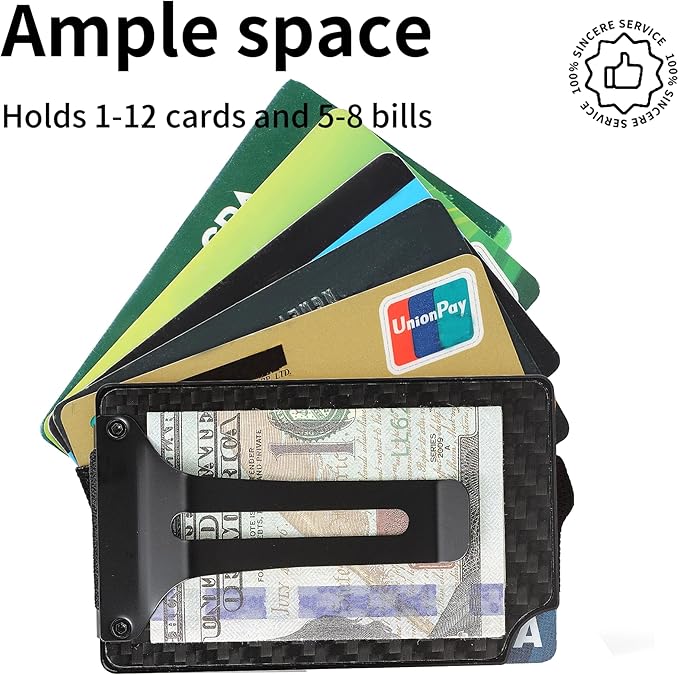 Slim Wallet for Men,RFID Blocking Minimalist Metal Wallet, Money Clip/Cash Holder, Front Pocket Aluminum Credit Card Holder, Ideal Gift for Men,Carbon Fiber