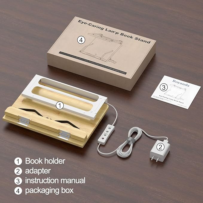 Boyanda Book Stand for Reading – Adjustable & Foldable Book Holder with High CRI 90+ No-Flicker, Eye-Caring LED Light | Anti-Blue Light & Anti-Glare | Hands-Free for Textbooks, Bibles, and Study